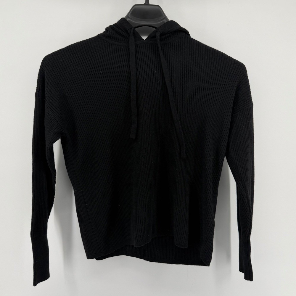 Lauren Ralph Lauren Ribbed Knit Hoodie Black Cotton Cashmere‎ Blend Women Small